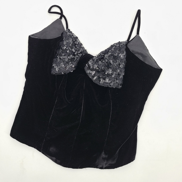 Vintage Holt Renfrew Velvet Tank Big Sequins Front Bow - Picture 2 of 9